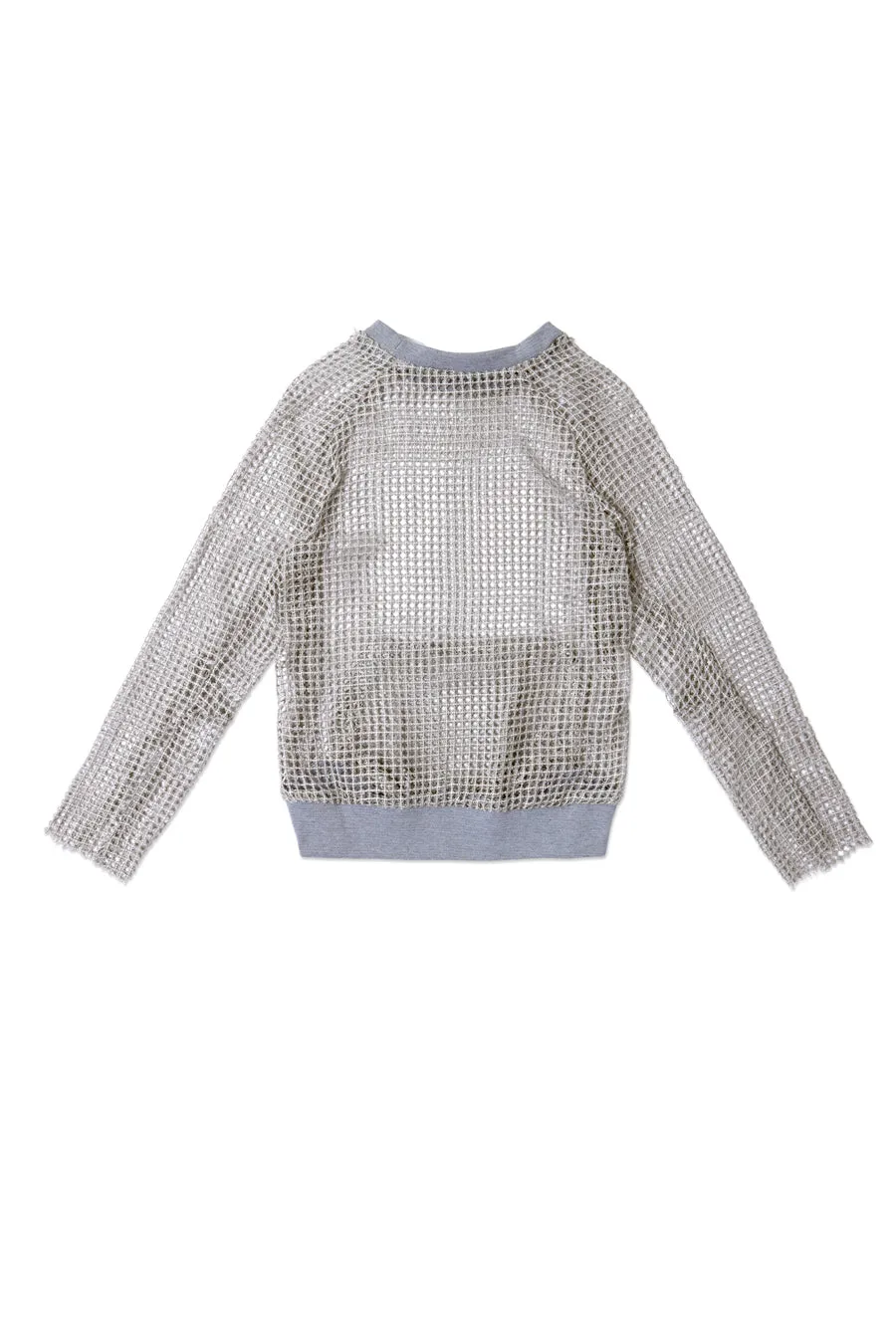 Silver Sequin Crochet Grid Crewneck