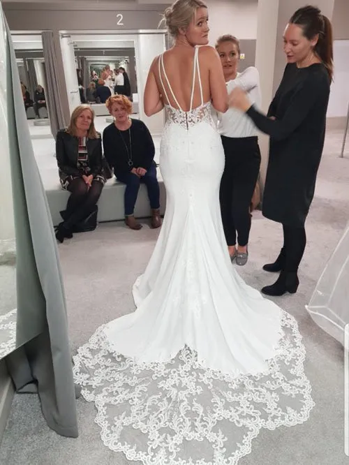 Simple Spaghetti Straps Sweetheart Mermaid Lace Court Train Wedding Dress,MW445