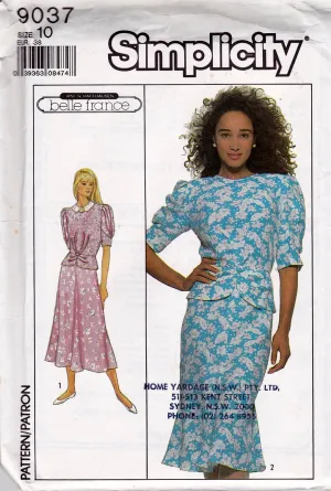 Simplicity 9037 BELLE FRANCE Womens Peplum Sheath Dress 1980s Vintage Sewing Pattern Size 10 UNCUT Factory Folded