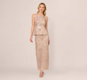Sleeveless Beaded Peplum Dress In Shell