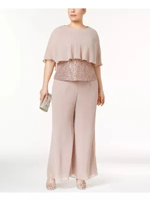 SLNY Womens Sequin Shirt with Woven Pants 166f38ca3194fd Beige Brown 16W