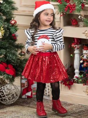 Sparkle Santa and Stripes Sequin Skirt Set