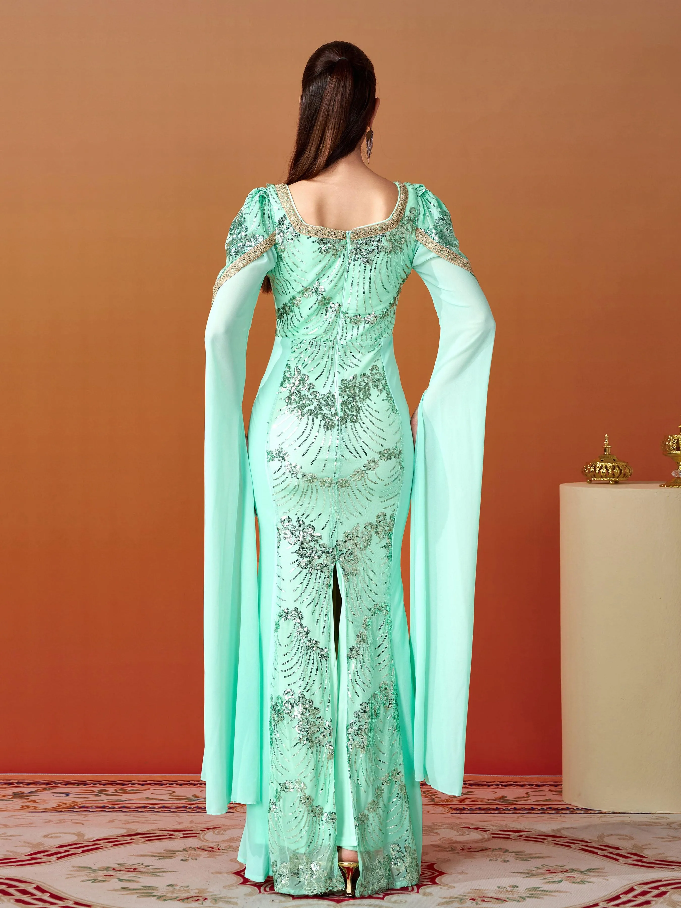 Square Neck Sequin Split Mermaid Dress MES00369