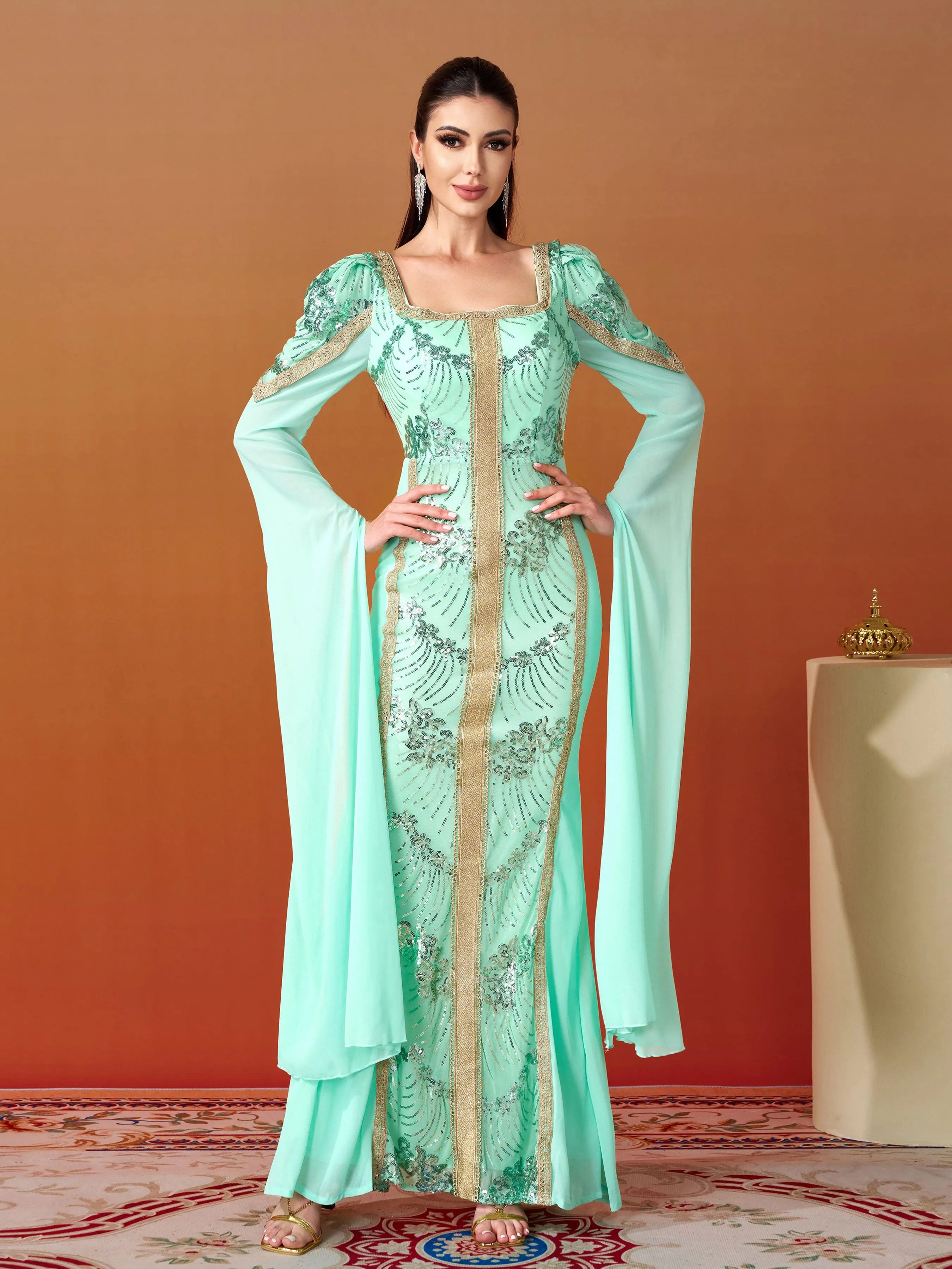 Square Neck Sequin Split Mermaid Dress MES00369