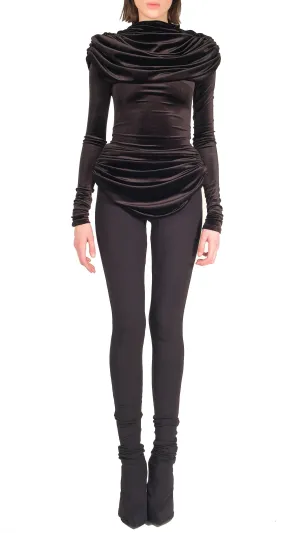 Stretch Velvet Top with Draped Details