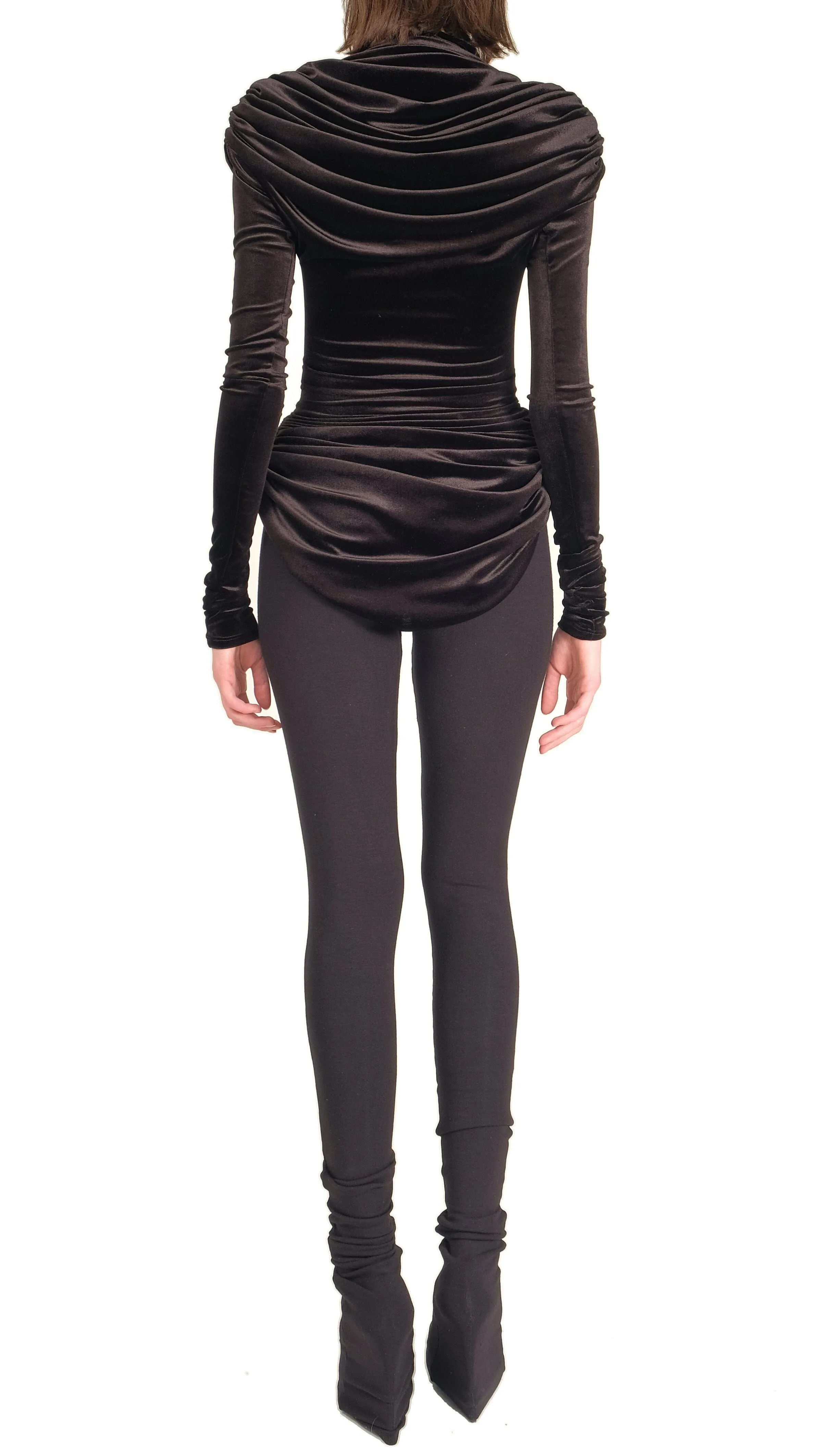 Stretch Velvet Top with Draped Details