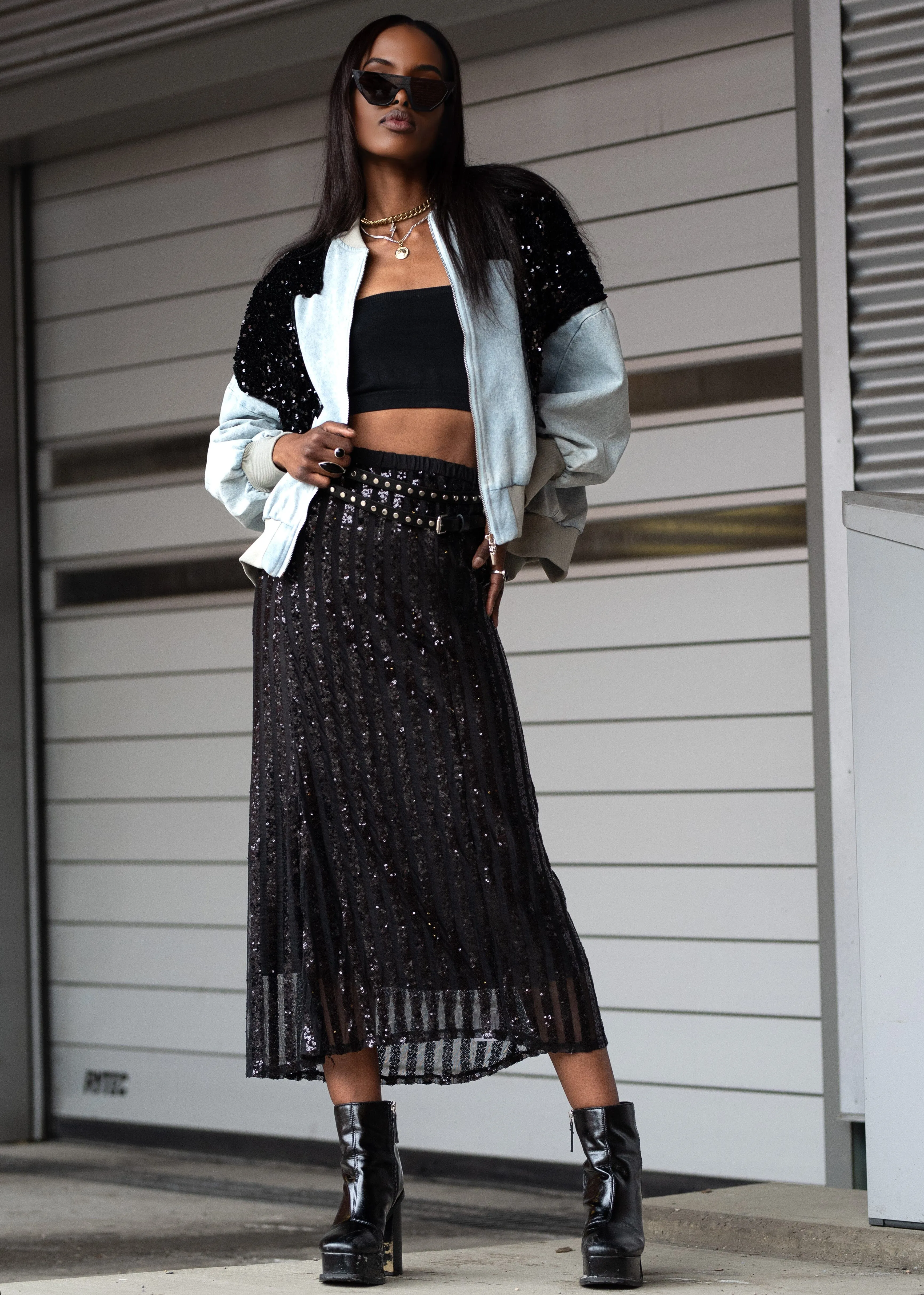 Striped Sequin Skirt