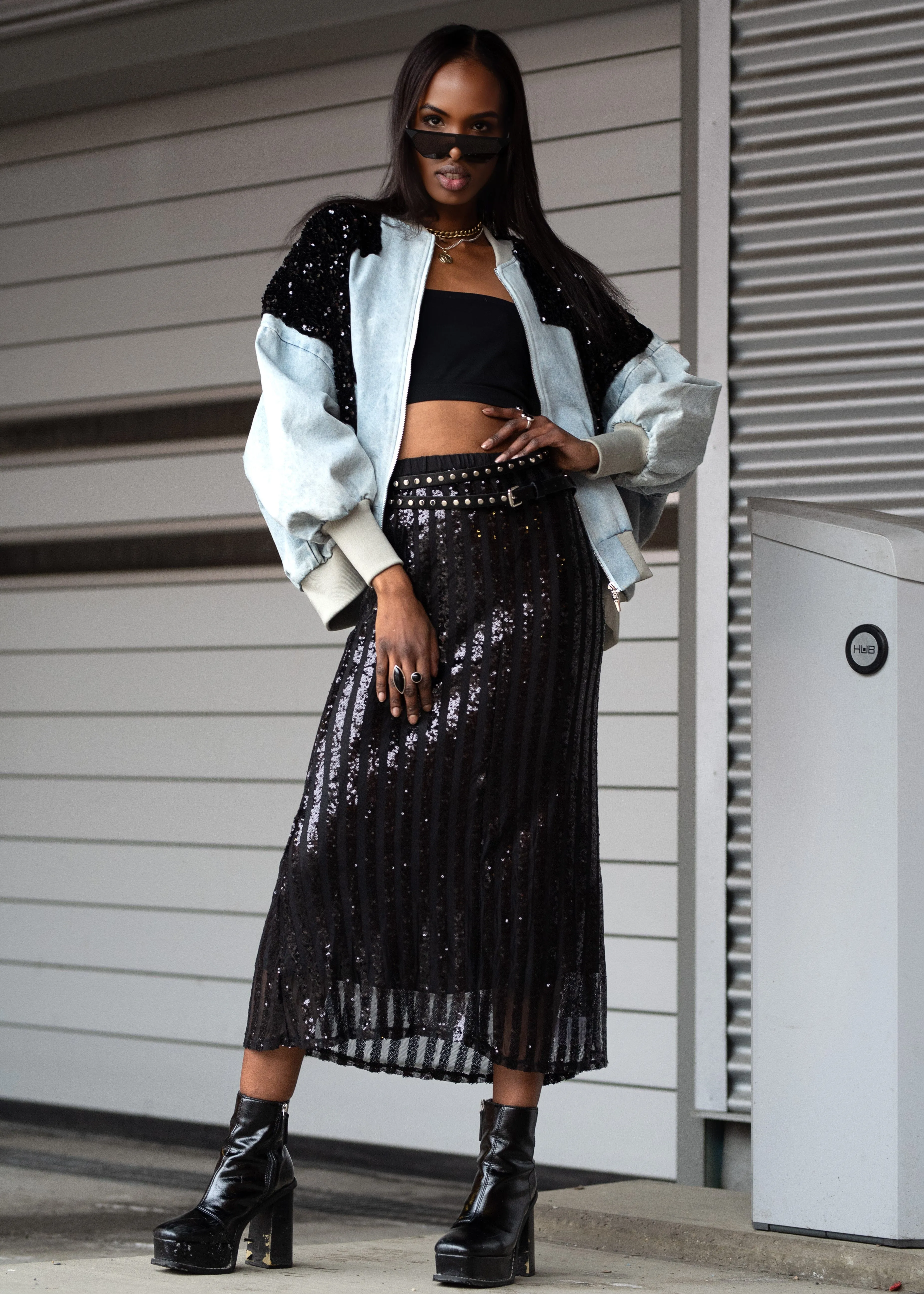 Striped Sequin Skirt