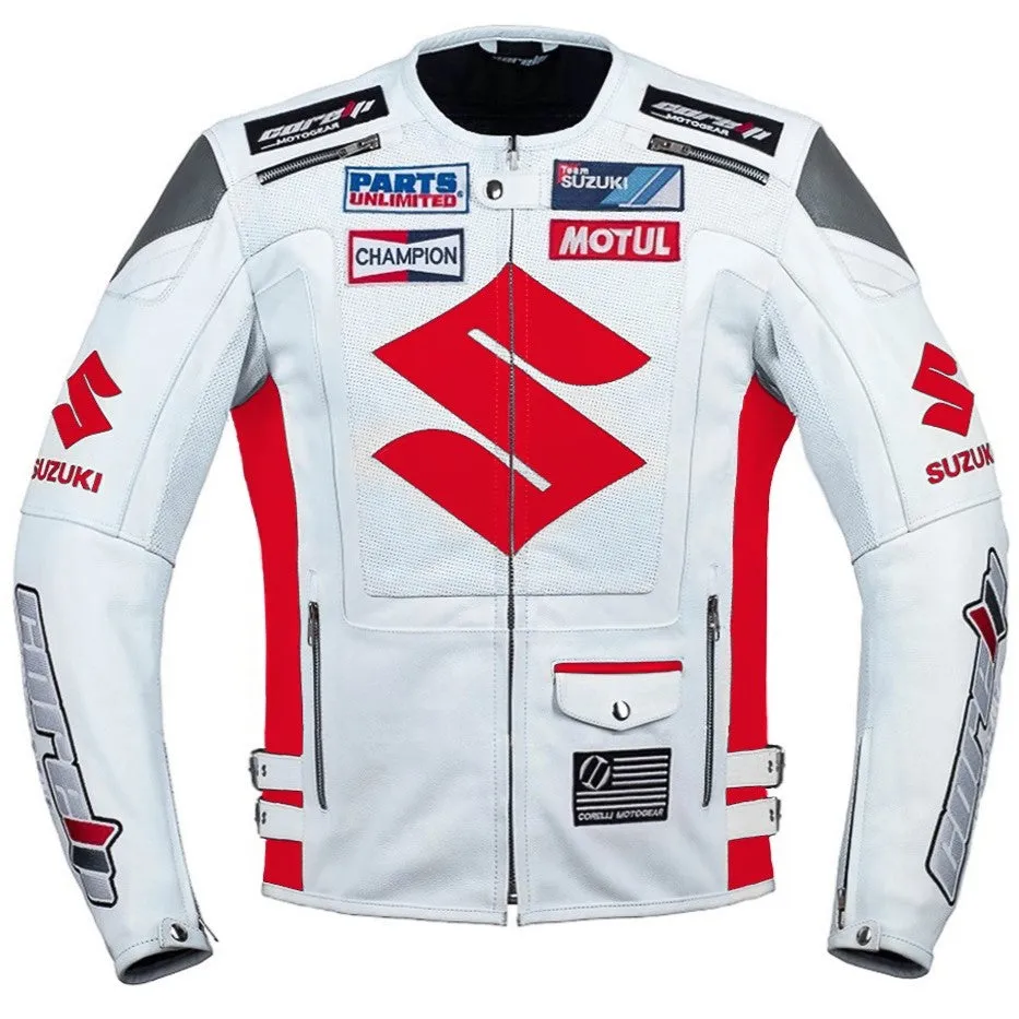 Suzuki Red Motorcycle Racing Leather Jacket