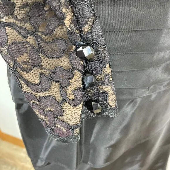 Tadashi Lillie Rubin M Black Lace Pencil Dress Evening Wiggle Pin Up 1980s VTG
