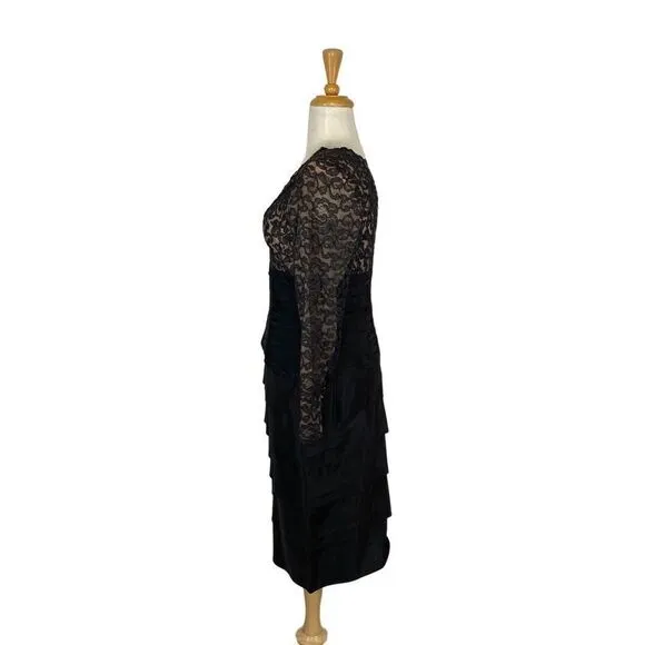 Tadashi Lillie Rubin M Black Lace Pencil Dress Evening Wiggle Pin Up 1980s VTG
