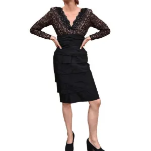 Tadashi Lillie Rubin M Black Lace Pencil Dress Evening Wiggle Pin Up 1980s VTG