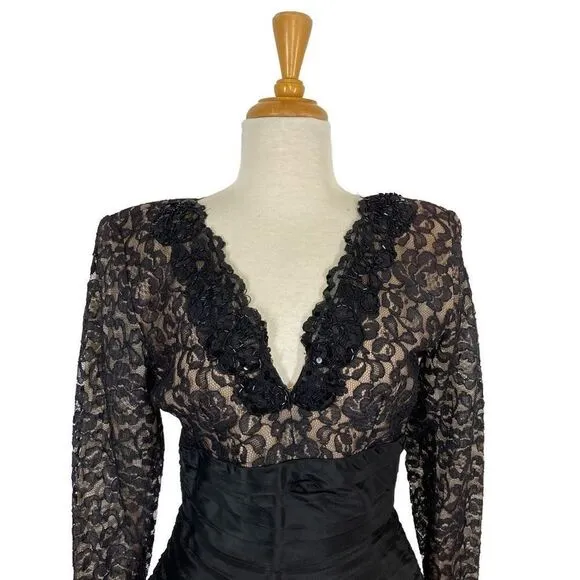 Tadashi Lillie Rubin M Black Lace Pencil Dress Evening Wiggle Pin Up 1980s VTG