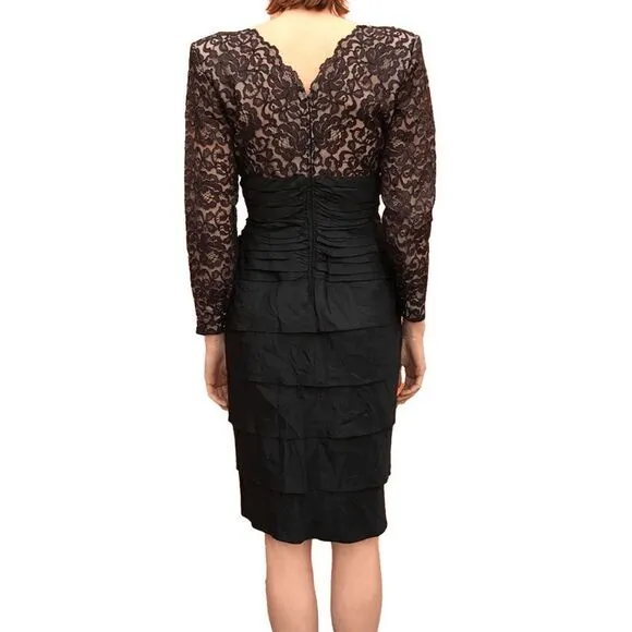 Tadashi Lillie Rubin M Black Lace Pencil Dress Evening Wiggle Pin Up 1980s VTG