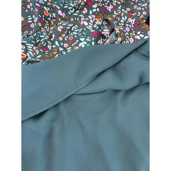 Talbots Dress Sz 18 Teal Blue Folk Floral Dress Peplum Hem Midi  Peasant Boho