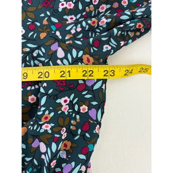 Talbots Dress Sz 18 Teal Blue Folk Floral Dress Peplum Hem Midi  Peasant Boho