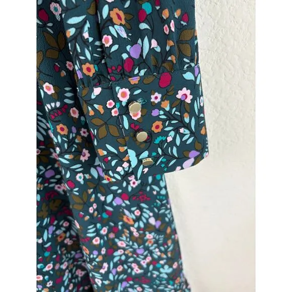 Talbots Dress Sz 18 Teal Blue Folk Floral Dress Peplum Hem Midi  Peasant Boho