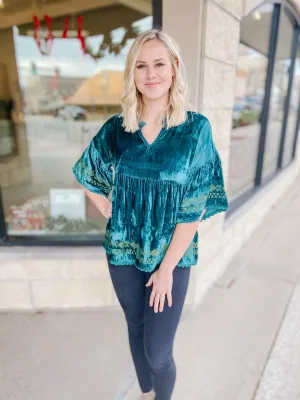 Teal Popover Bordered Velvet Top