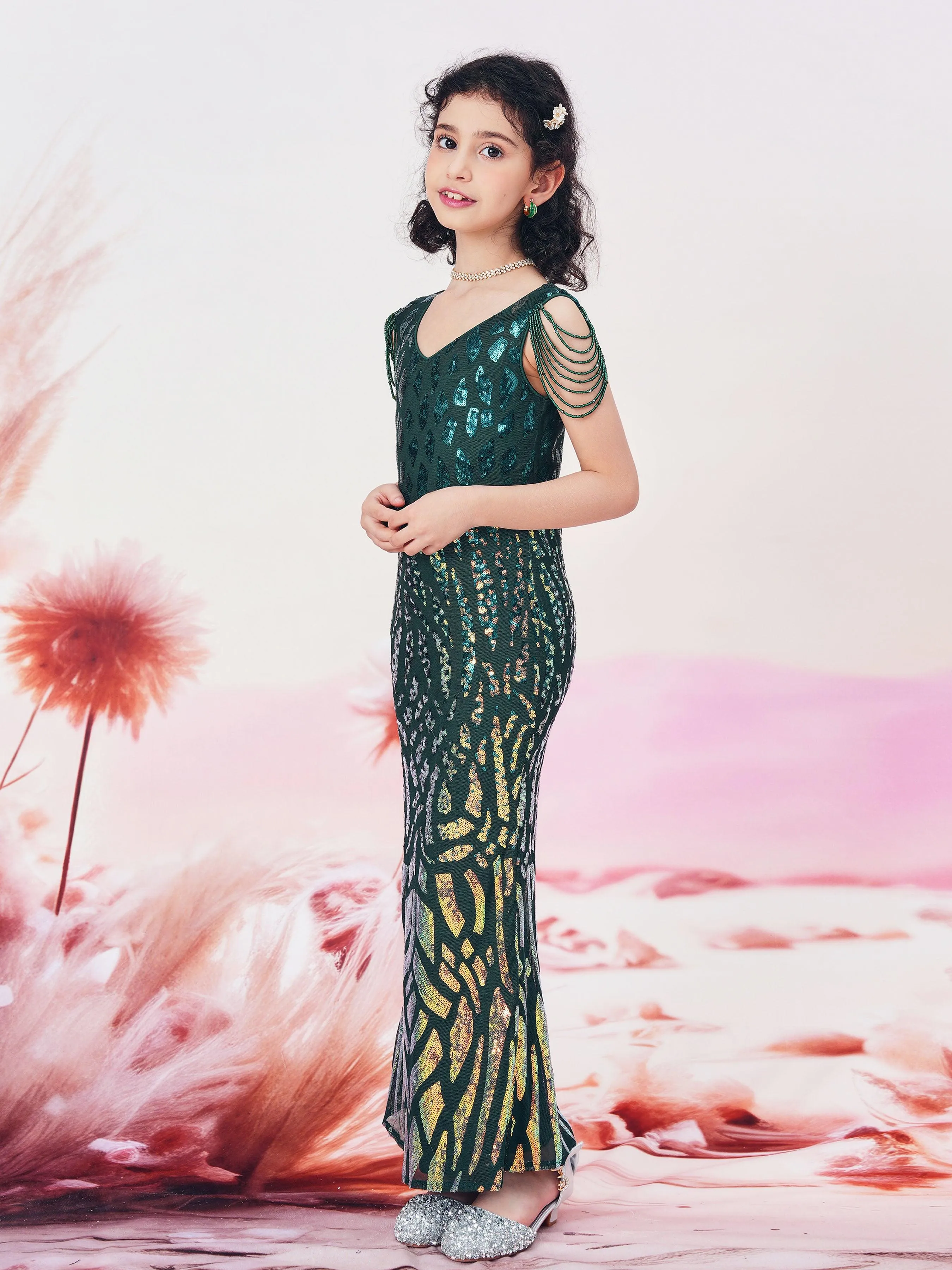 Teen Girl Green Sequin Prom Dress CM02100