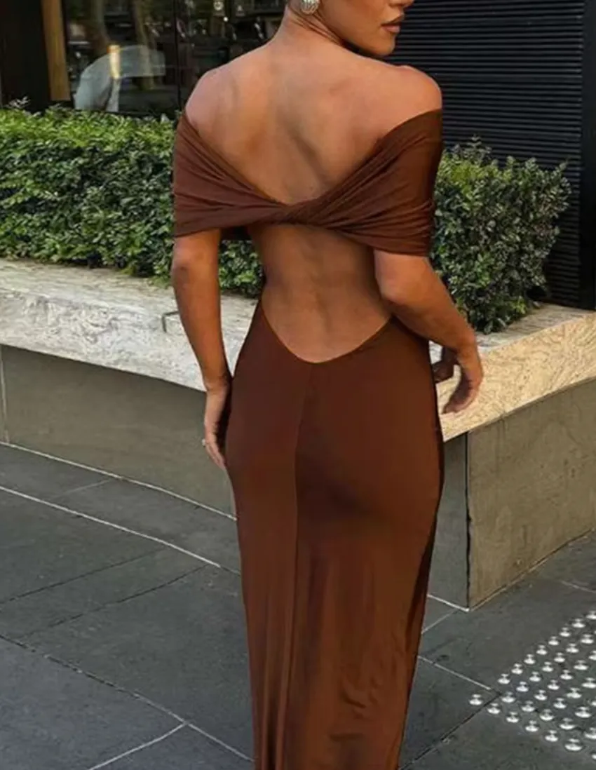 TESSI OFF THE SHOULDER OPEN BACK DRESS