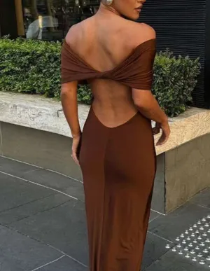 TESSI OFF THE SHOULDER OPEN BACK DRESS
