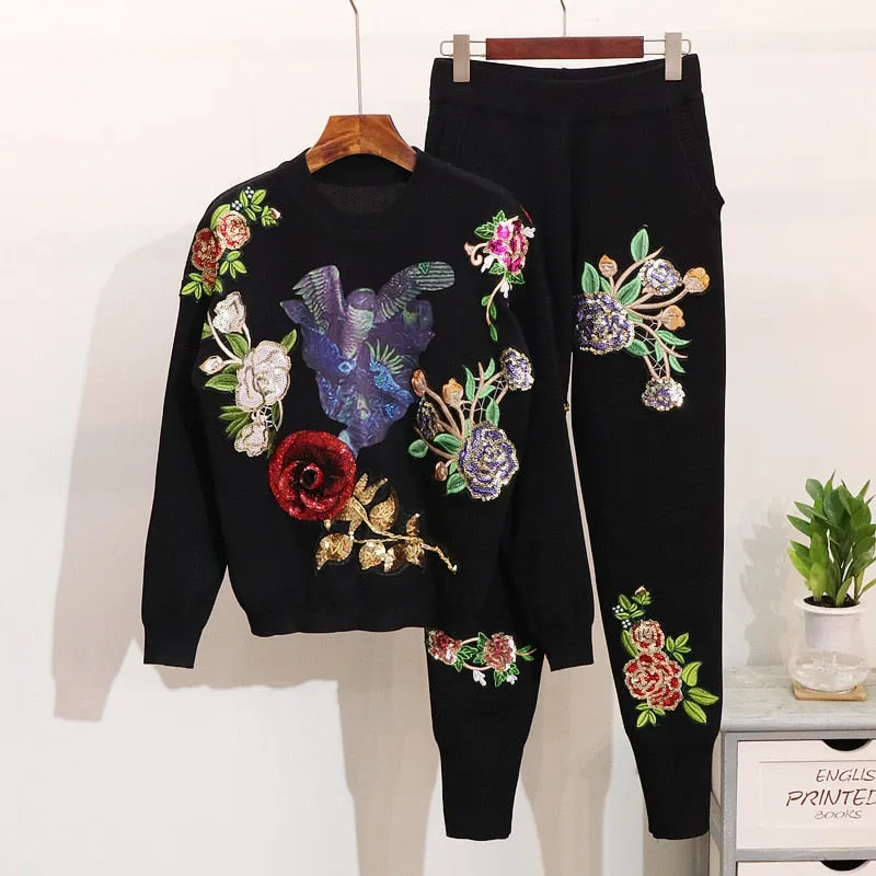 Thalia 2 piece set women Embroidery sequin knitted Track set