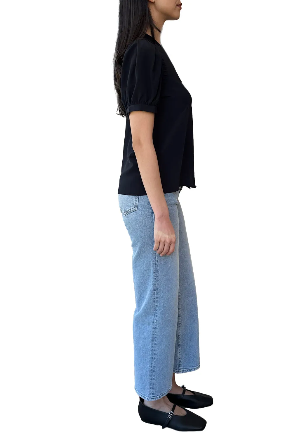 The Silk Gathered Top in Navy