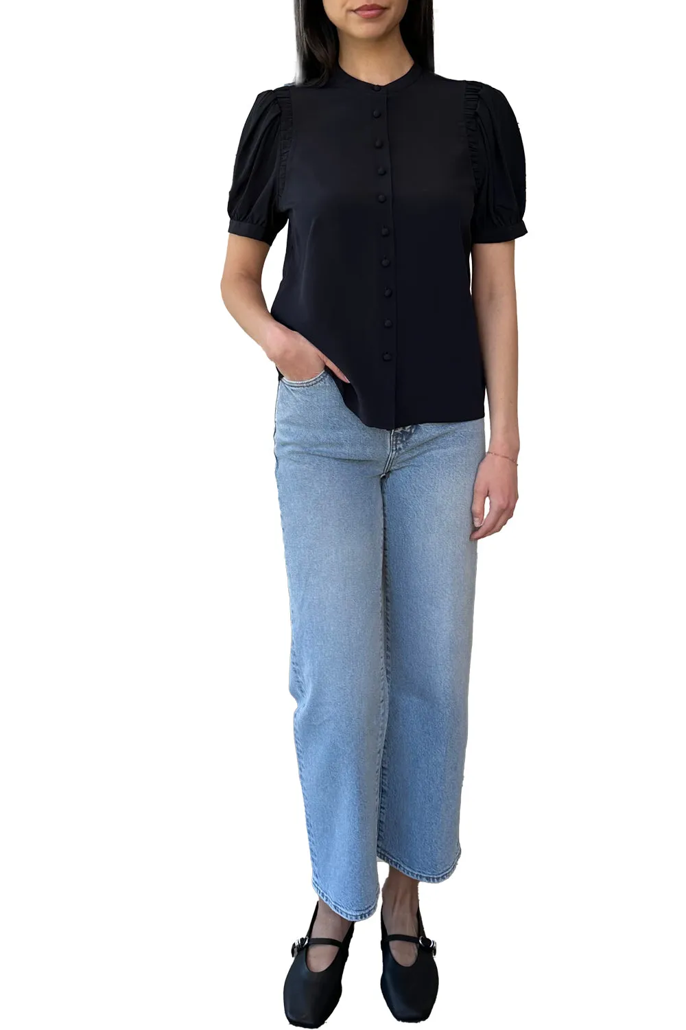 The Silk Gathered Top in Navy