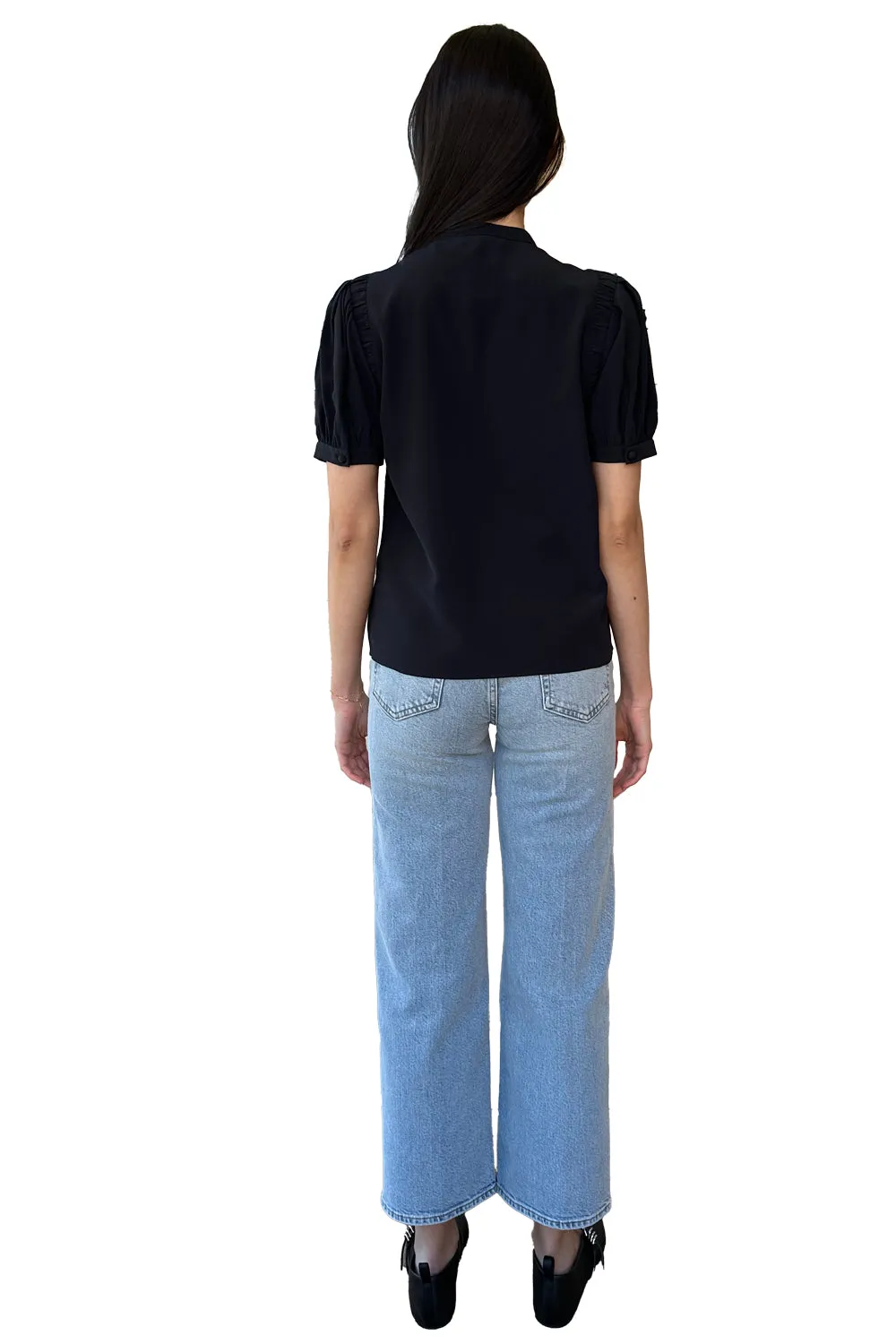 The Silk Gathered Top in Navy