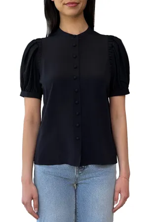 The Silk Gathered Top in Navy