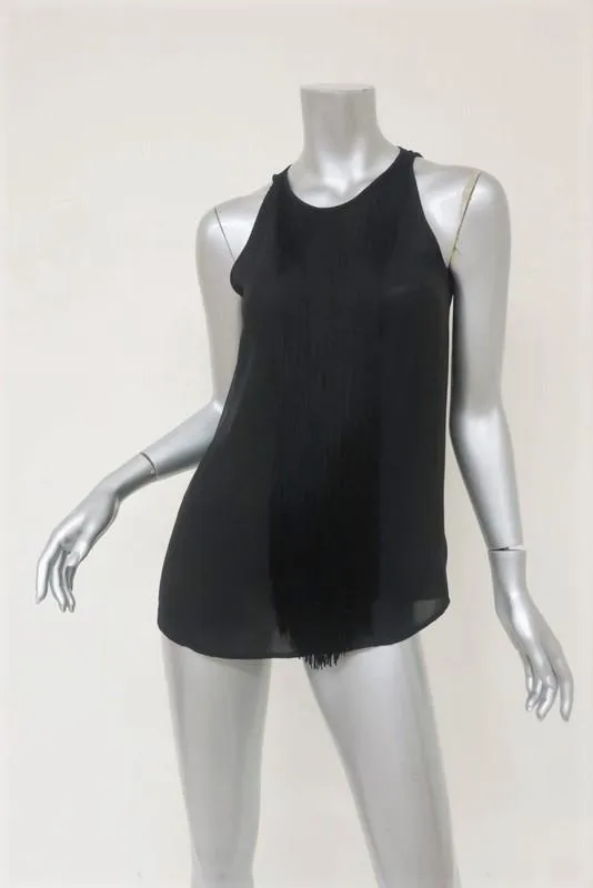Theory Fringe Top Montien Black Silk Size Petite Sleeveless Blouse