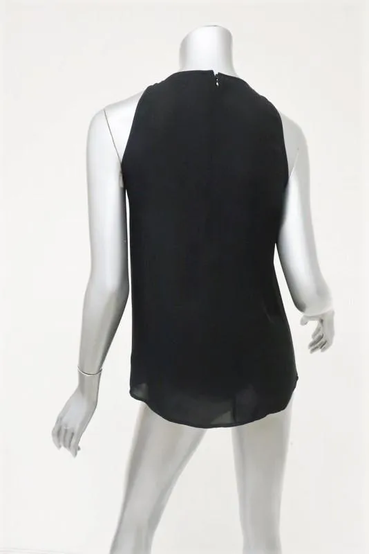 Theory Fringe Top Montien Black Silk Size Petite Sleeveless Blouse