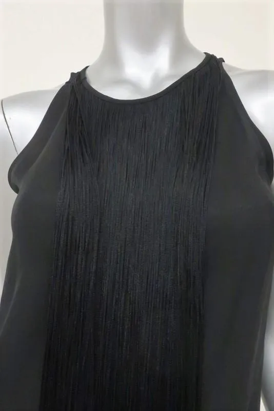 Theory Fringe Top Montien Black Silk Size Petite Sleeveless Blouse