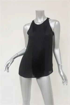 Theory Fringe Top Montien Black Silk Size Petite Sleeveless Blouse