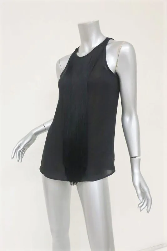 Theory Fringe Top Montien Black Silk Size Petite Sleeveless Blouse