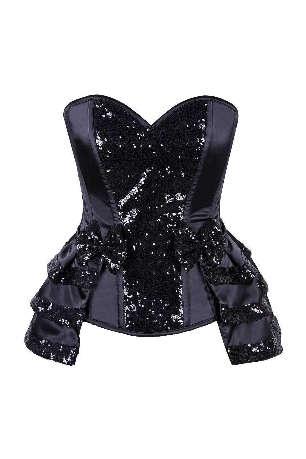 Top Drawer Black Satin & Sequin Steel Boned Corset w/Removable Snap Skirt