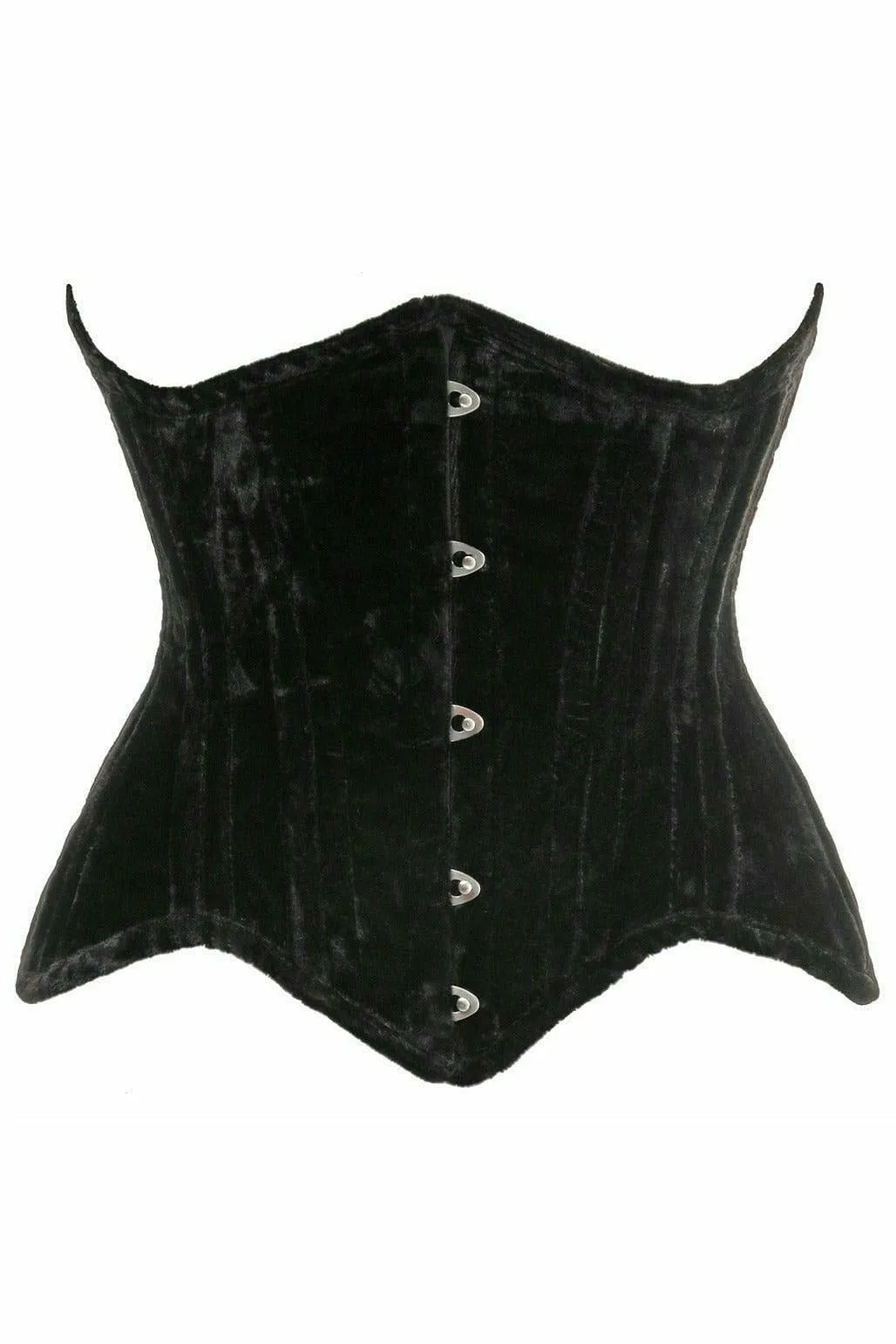 Top Drawer Black Velvet Double Steel Boned Curvy Cut Waist Cincher Corset