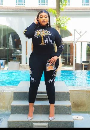 Tree of Wealth- 2 pcs Embellished Sweater Tracksuit Set (NEW! 2 colors!)