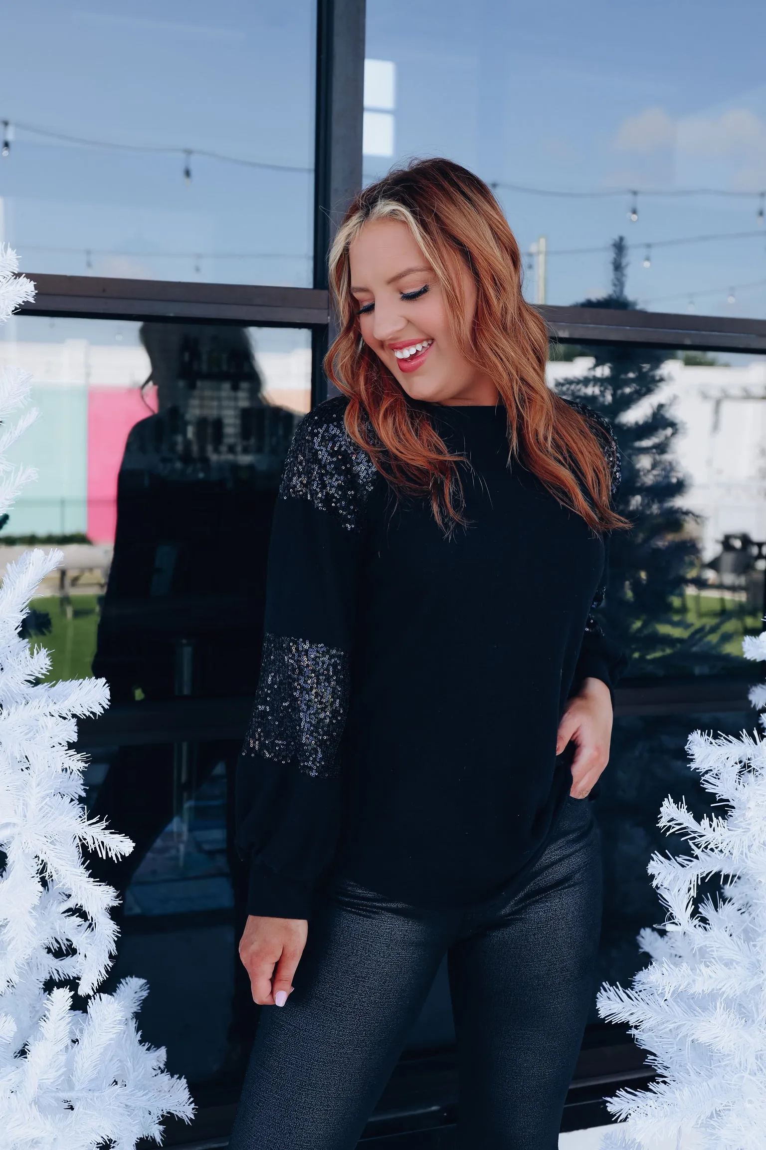 Twinkle Twinkle Sequin Sleeve Top - Black