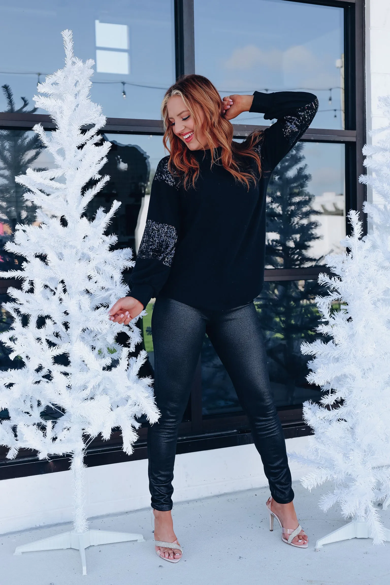 Twinkle Twinkle Sequin Sleeve Top - Black