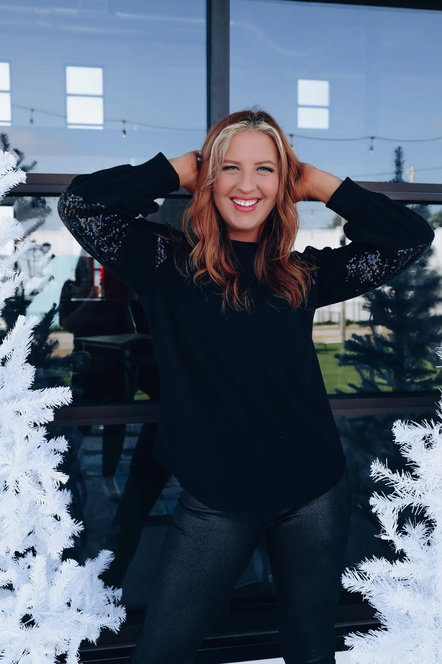 Twinkle Twinkle Sequin Sleeve Top - Black