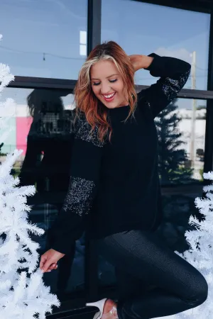 Twinkle Twinkle Sequin Sleeve Top - Black