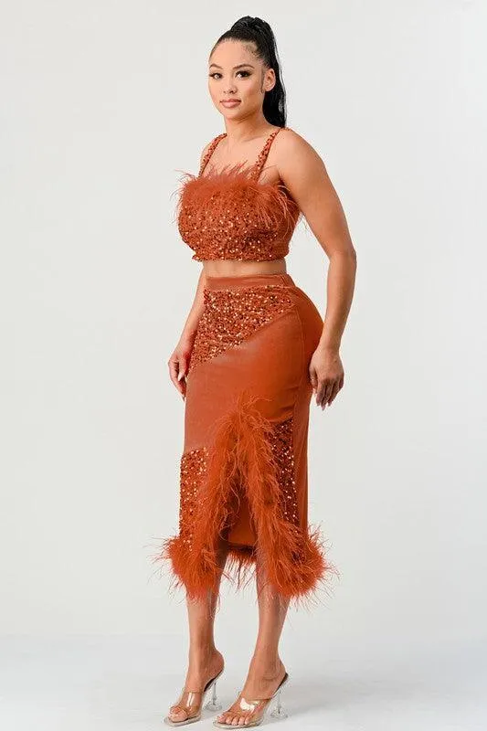 TWO PIECE SEQUIN SKIRT SET