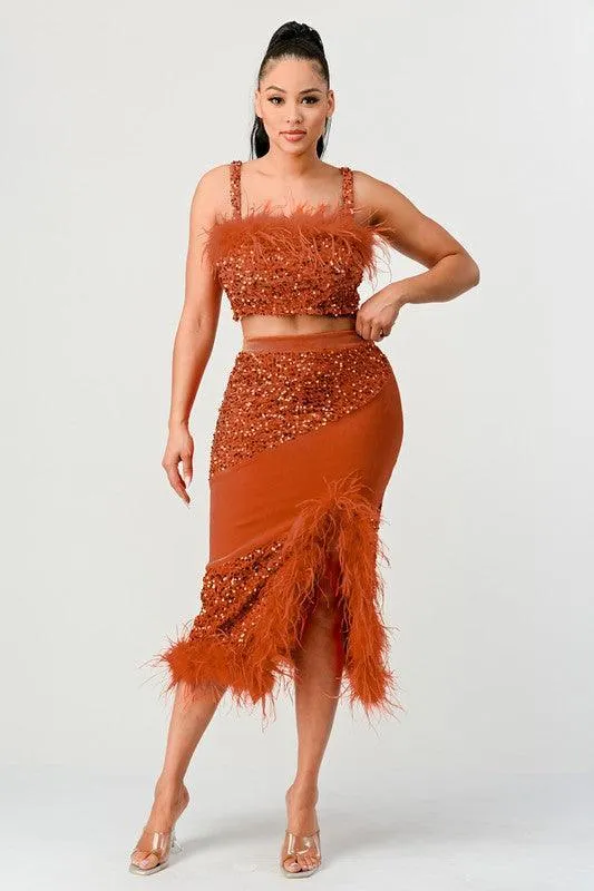 TWO PIECE SEQUIN SKIRT SET