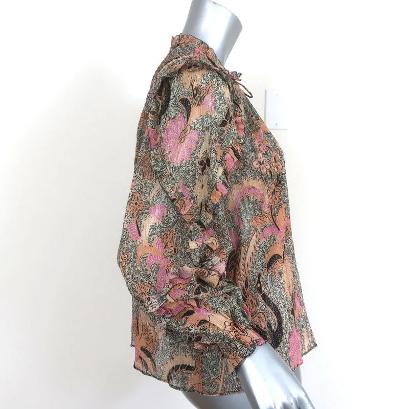 Ulla Johnson Blouse Lara Birds of Paradise Print Silk Size 2 Long Sleeve Top