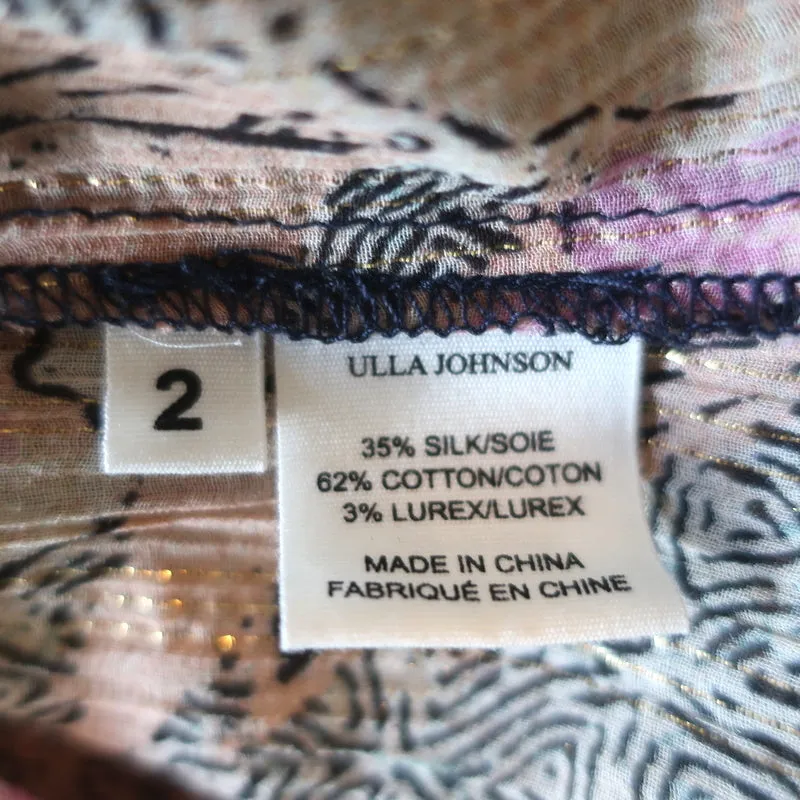 Ulla Johnson Blouse Lara Birds of Paradise Print Silk Size 2 Long Sleeve Top