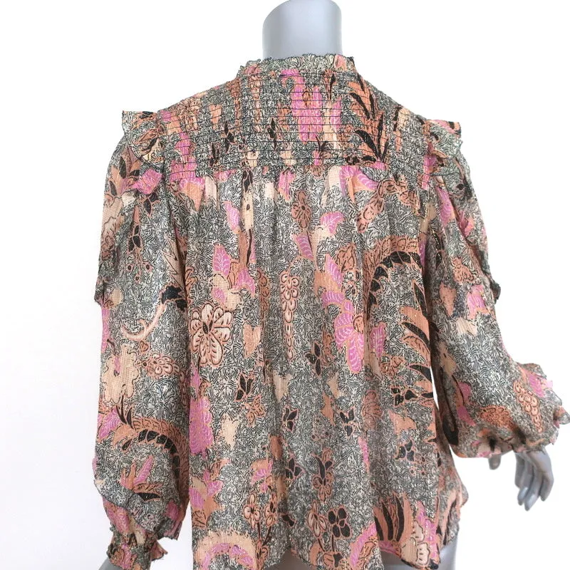 Ulla Johnson Blouse Lara Birds of Paradise Print Silk Size 2 Long Sleeve Top