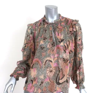 Ulla Johnson Blouse Lara Birds of Paradise Print Silk Size 2 Long Sleeve Top