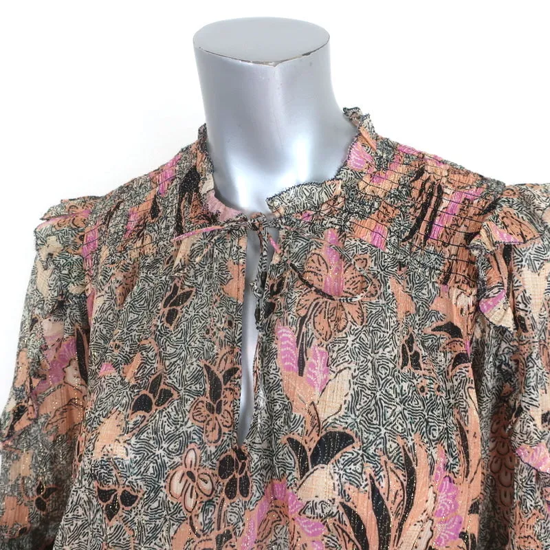 Ulla Johnson Blouse Lara Birds of Paradise Print Silk Size 2 Long Sleeve Top