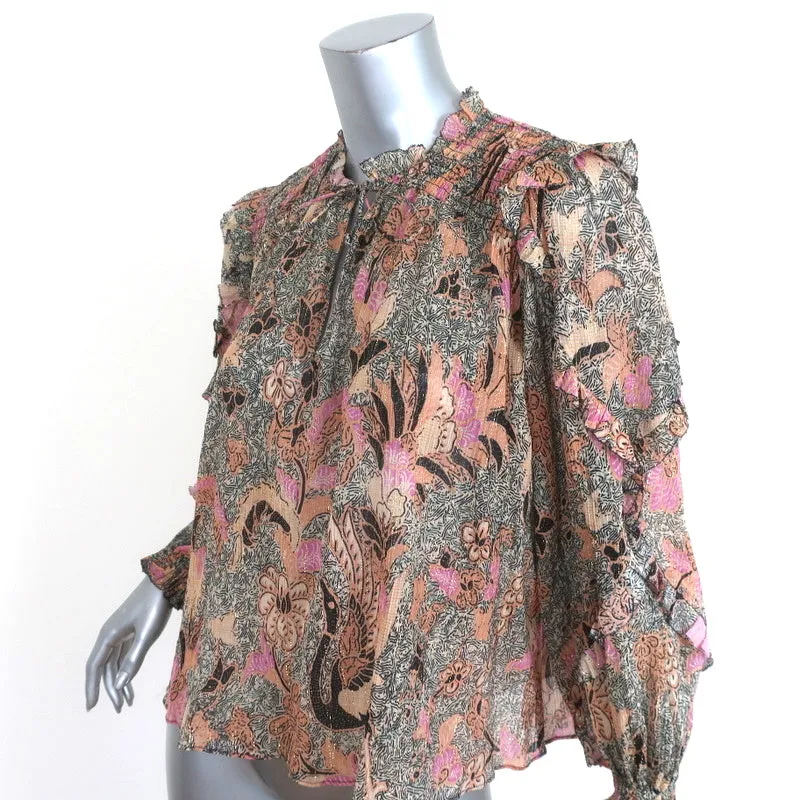 Ulla Johnson Blouse Lara Birds of Paradise Print Silk Size 2 Long Sleeve Top